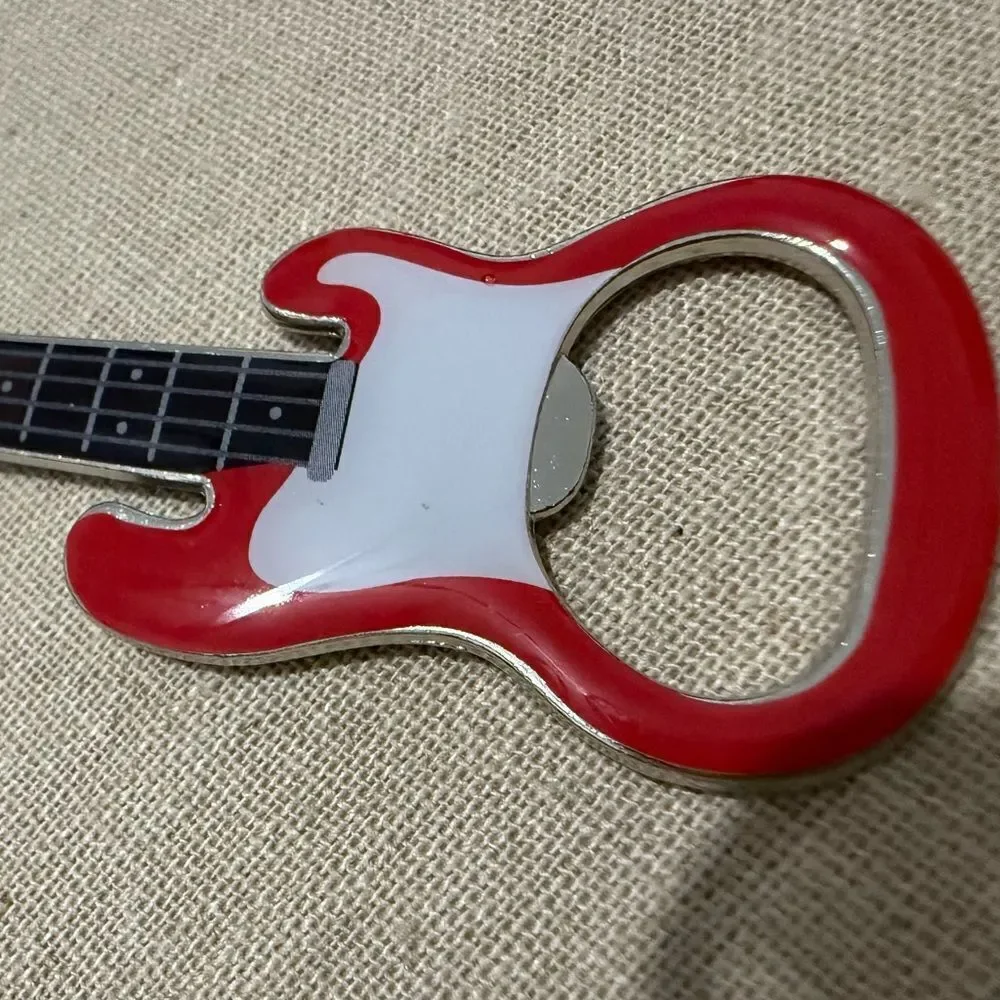 Guitar Bottle Opener Keychain Red & White – Rockin’ Accessory for Music Lovers